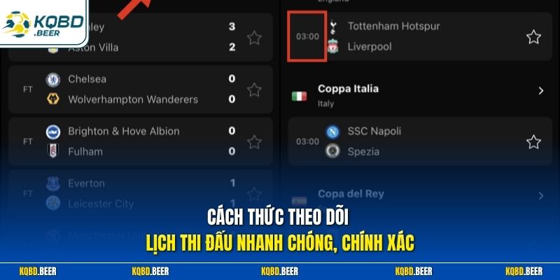 Cách thức theo dõi lịch thi đấu nhanh chóng, chính xác